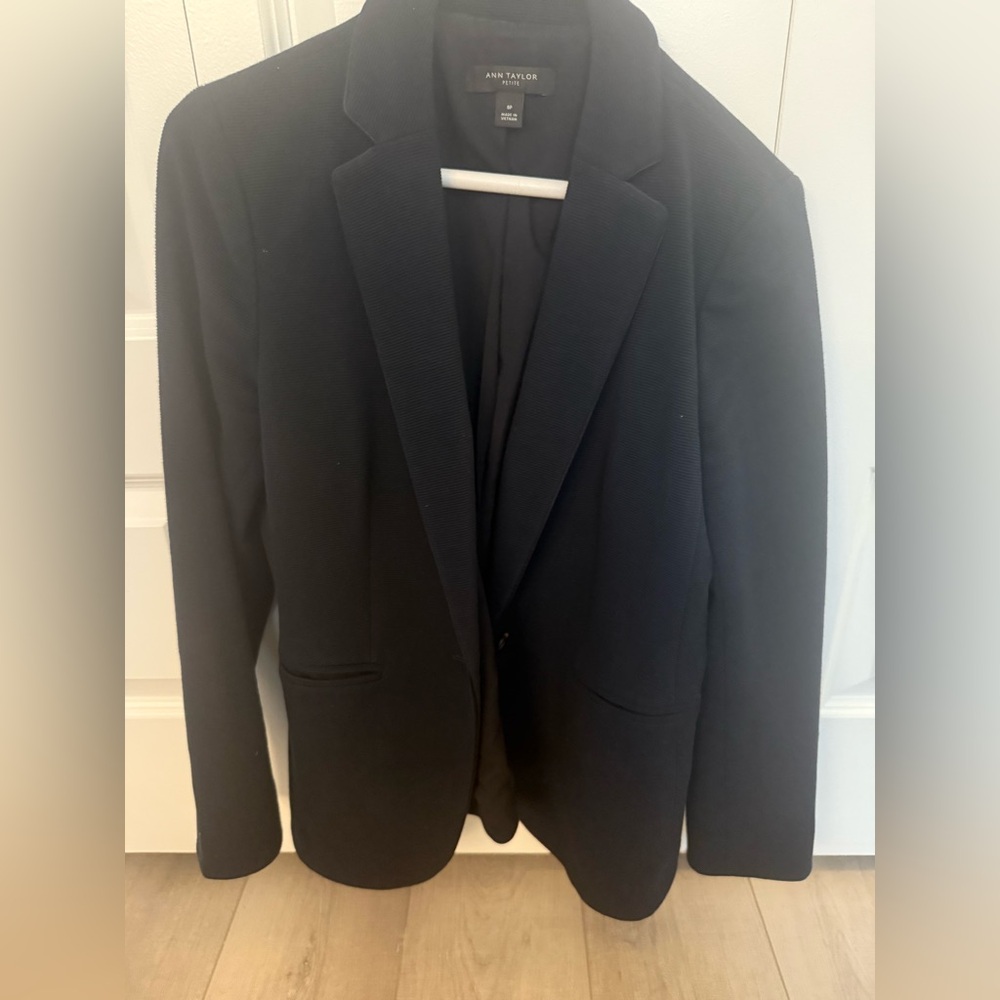 Ann Taylor Navy Blue Ribbed Cotton Blazer Jacket